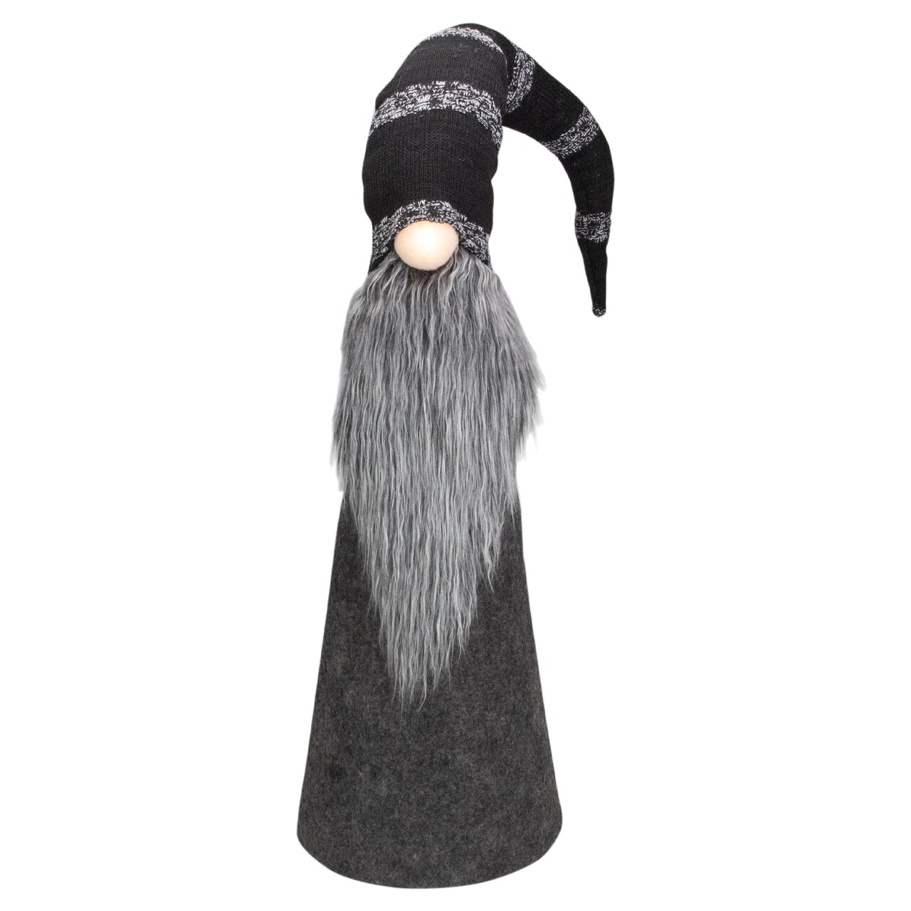 Northlight LED Lighted Cone Gnome with Knitted Hat Christmas Figure - 37" - Black and Gray